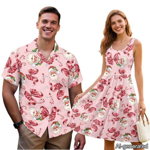 Image of Dreaweet Summer Dresses for Women A-Line Sleeveless Flowy Sun Dresses,Men's Casual Button-Down Shirts,Couple Matching Outfits