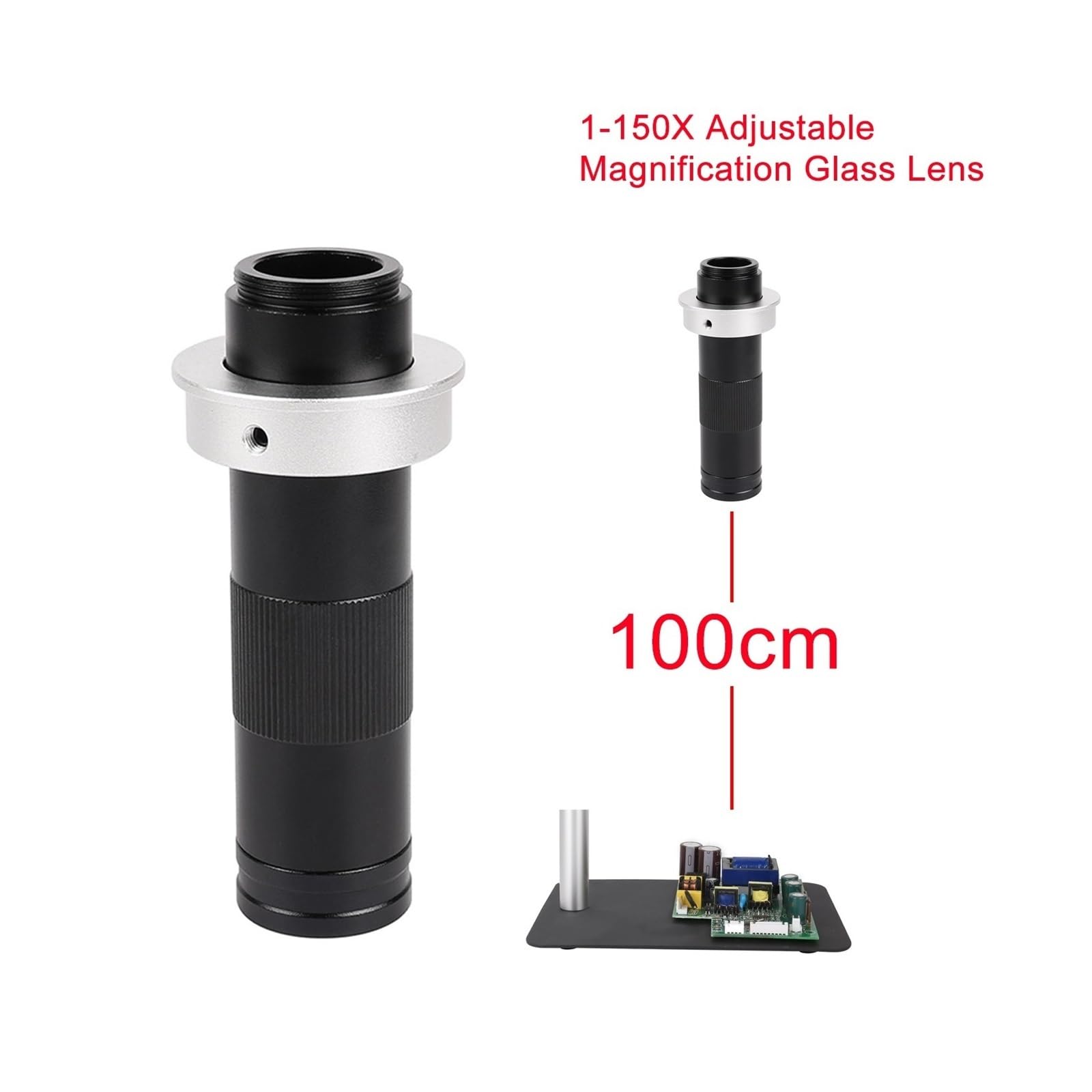 Mikroskop 1–180-fache Vergrößerung, Zoom-C-Mount-Objektiv, Zoom-Glaslinse, 150-faches digitales Industrie-Video-Monokular-Mikroskop-Kameraobjektiv(180X-50mm)