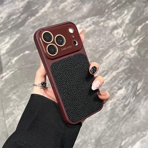 Étui de téléphone de luxe en cuir pour iPhone 14 avec coque rigide noir rouge