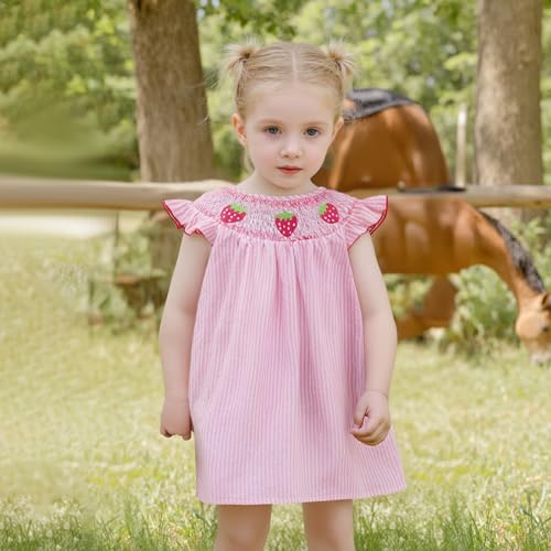 Toddler Girl Casual Summer Dress Sleeveless Watermelon/Animals Embroidery Smocked A-Line Dress Birthday Party Princess Dress2