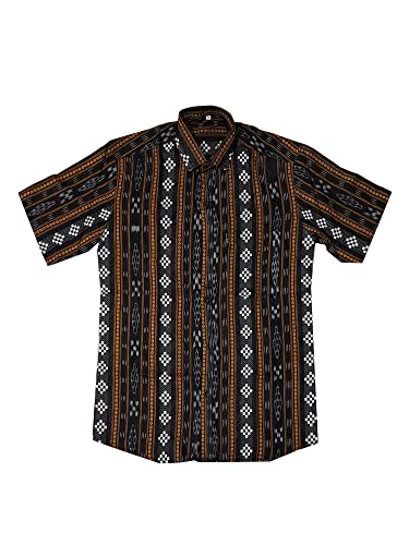 Image of Apolee ODISHA HANDLOOM SAMBALPURI 100% COTTON BLACK PASAPALI HALF SHIRT FOR MEN /BOYS