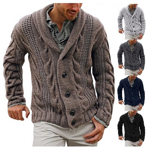 Men's Classic Sweater Cable Knit Notched Collar Single Breasted Button Sweaters Fall Winter Chunky Pullover Outfits4