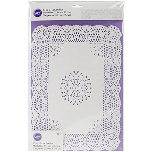 Wilton 2104-90224 Greaseproof Doilies, 10 by 14-Inch, White Rectangle, 6-Pack