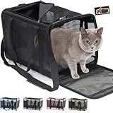 GORILLA GRIP Cat Carrier Travel Bag Up to 15 Lbs, Soft Collapsible Small Dog Carriers, Top and Side Entry Breathable Mesh, Grip Feet on Underside, Cozy Washable Waterproof Pad, Portable Kennel, Black