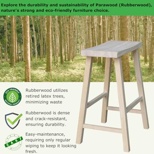 Taburete Asiento Silla de Madera Maciza IC INTERNATIONAL CONCEPTS, 24", Sin terminar miniatura 4