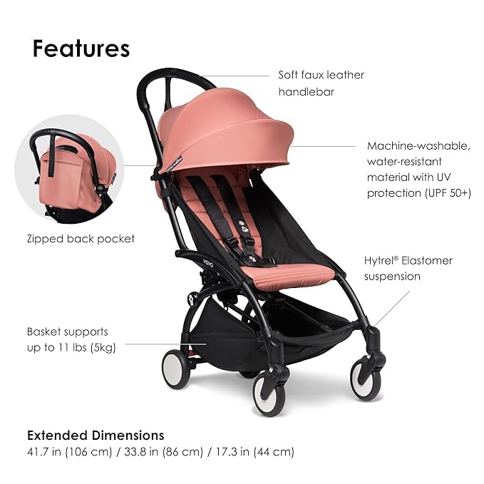 BABYZEN YOYO² Stroller Combo - Lightweight, Compact , Foldable Stroller- Multiple Recline positions, Travel friendly, 5 point harness- Suitable for baby weighing upto 22kgs - Includes Black frame with seat cushion and matching canopy (Stone) - Image 5 thumbnail