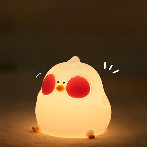 Lámpara de noche de silicona para guardería, pequeña lámpara de mesa suave de pollo con recargable y regulable, sensor táctil de silicona, bonita