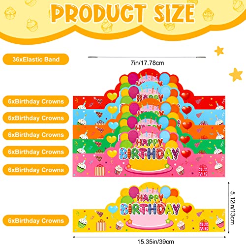 Yunsailing 36 Pcs Happy Birthday Crowns for Kids Paper Birthday Hat Crowns for Classroom Gifts Kids' Party(Colorful)