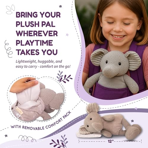 WILD BABY Microwavable & Weighted Plush Toy - Elephant Stuffed Animal for Comfort & Warmth - Soft, Heatable Plushie for Snuggles - Great for Kids, Toddlers & All Ages