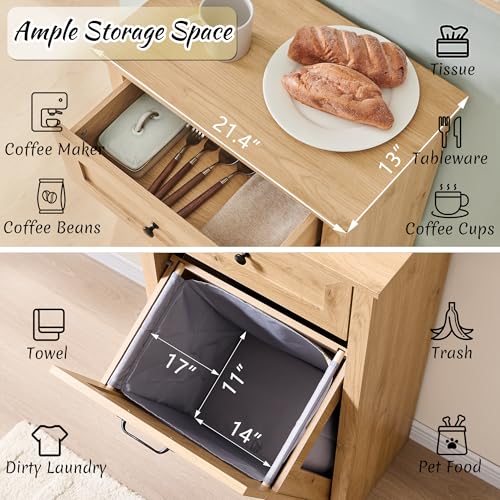 Image of IFBUY Tilt Out Laundry Hamper Cabinet, Trash Can Cabinet, Natural