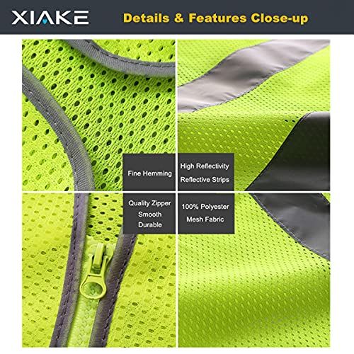 Xiake 4 Pockets High Visibility Reflective Safety Vest Mesh Lite Zipper Front, Meets Ansi/Isea Standards(Large,Yellow) #TOP4