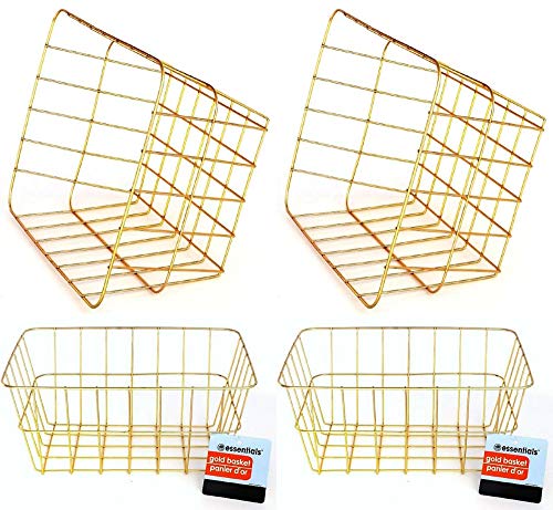 Gold Iron Wire Baskets and Trays, Round and Rectangular, 4-ct Sets (Rectangular)