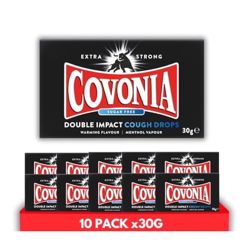 Covonia Double Impact Cough Drops Sugar Free 10 Pack x 30g Powerful Menthol Vapours Suitable for Vegetarians & Diabetics Alcohol Free Cough Drops 30g