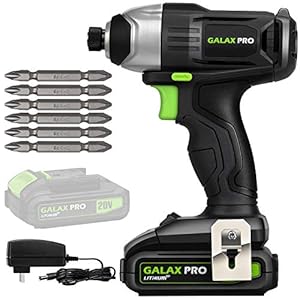 GALAX PRO Impact Driver 20 V Lithium Ion 1/4″ Hex Cordless Driver with LED Work Light, 6 Pieces Screwdriver Bits, Variable Speed (0-2800 RPM)- 1.3 Ah Battery and Charger Included