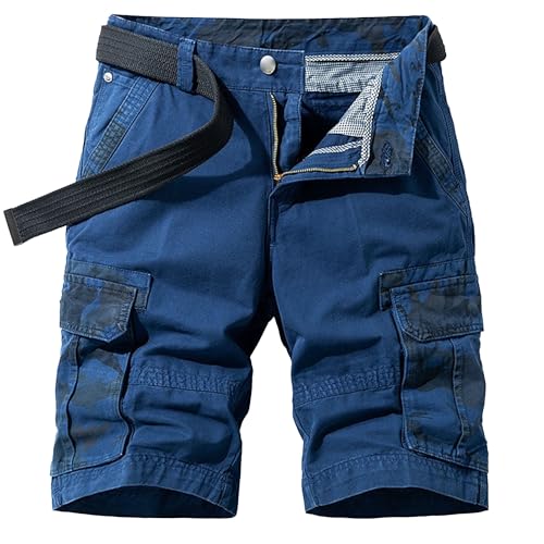Short cargo en sergé de coton homme bleu style militaire multi-poches décontracté 36