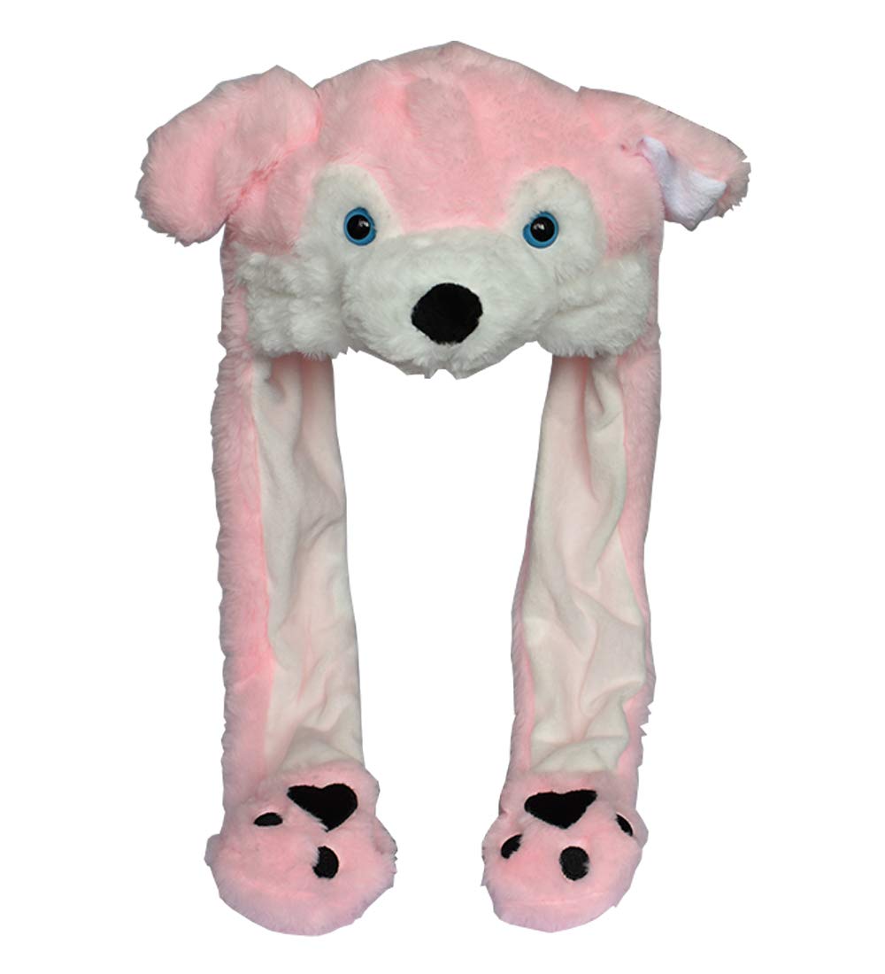 JOYHYKids Adults Plush Hat Ear Moving Ear Flap Hat With Paw Pink Wolf