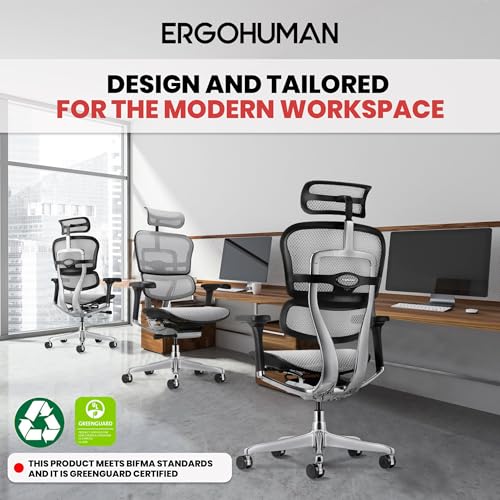 Image of Ergohuman Eurotech ME7ERG GEN2 High Back Mesh Office Chair with Tilt Tension Control, Tilt Lock, Back Angle, Back Height, Synchro Tilt, Seat Height, Seat Depth, and Arm Height Adjustments, Grey