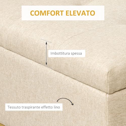 Miniatura 5 de Homcom Baúl De Almacenaje Para Dormitorio Puff De Almacenaje Tapizado De Lino Sintético Con Tapa Abatible Y Patas De Acero Para Salón 110x44x48 Cm Beige