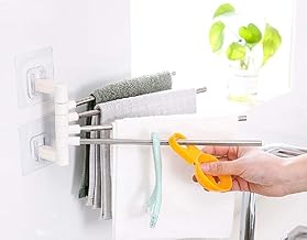 CARDEX Platinum 4 Bar Stainless Steel Folding Towel Hanging Holder Shelf Rack Organizer Portable Stand Long with Chrome Finish for Bathroom Kitchen with Hanger