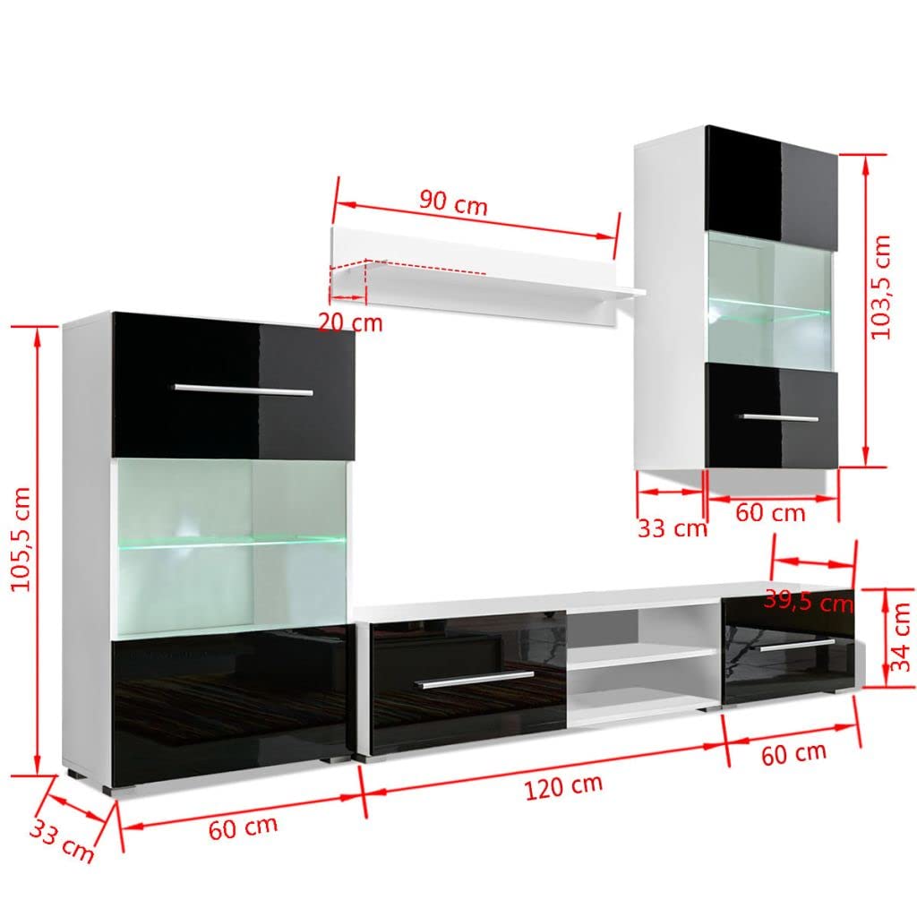 Lechnical unità Mobile Vetrina TV a Parete 5 pz Illuminazione LED Nero,Mobili,Mobili TV