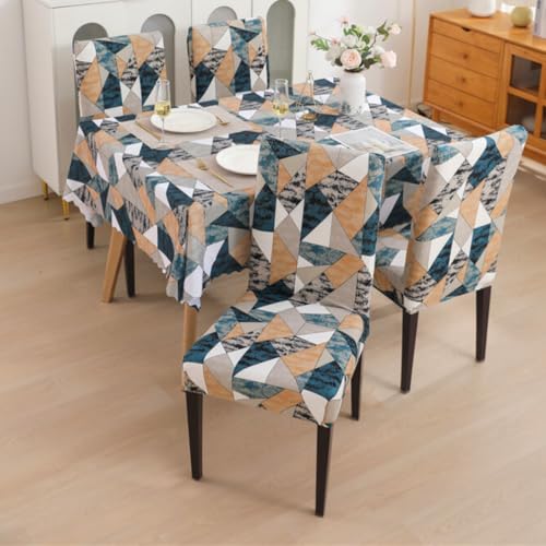 Image of Styleys Dining Chair Cover with Table Covers for Kitchen Waterproof Dining Table Cloth (1 Table Cover + 6 Chair Cover, Antique Prism, CTSD3148)