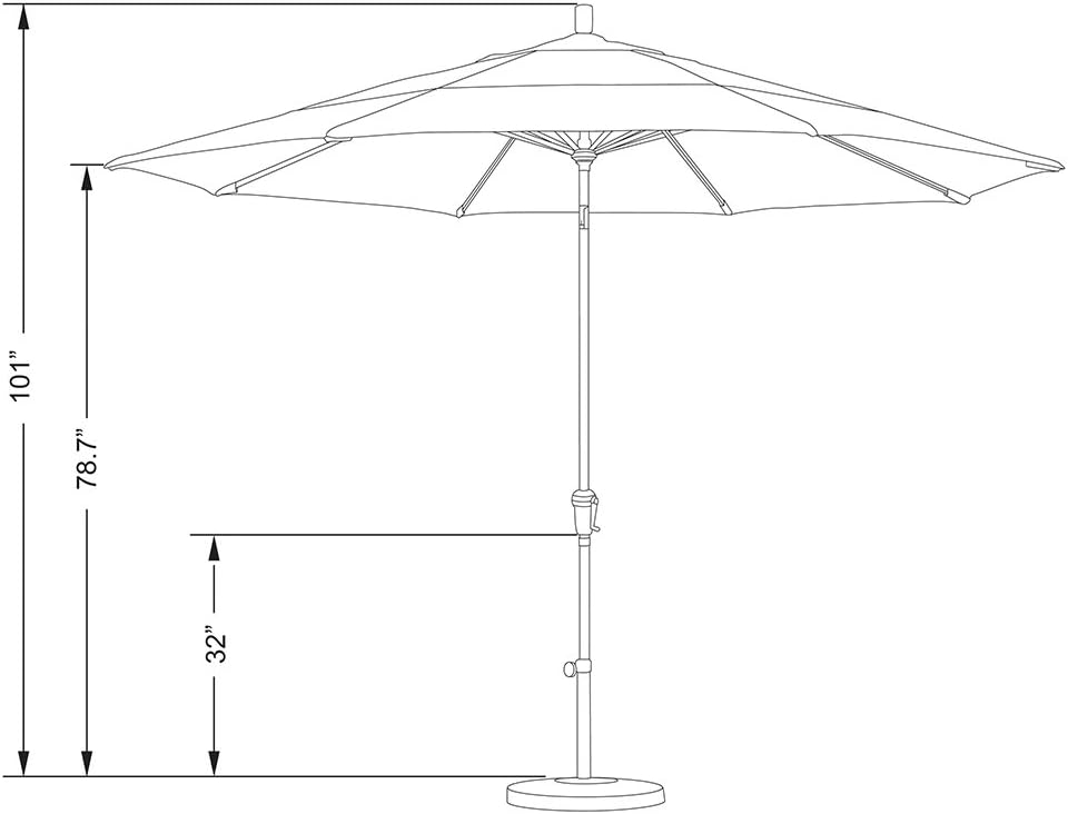 California Umbrella 11' Round Aluminum Market Umbrella, Crank Lift, Auto Tilt, Bronze Pole, Pacifica Navy Blue