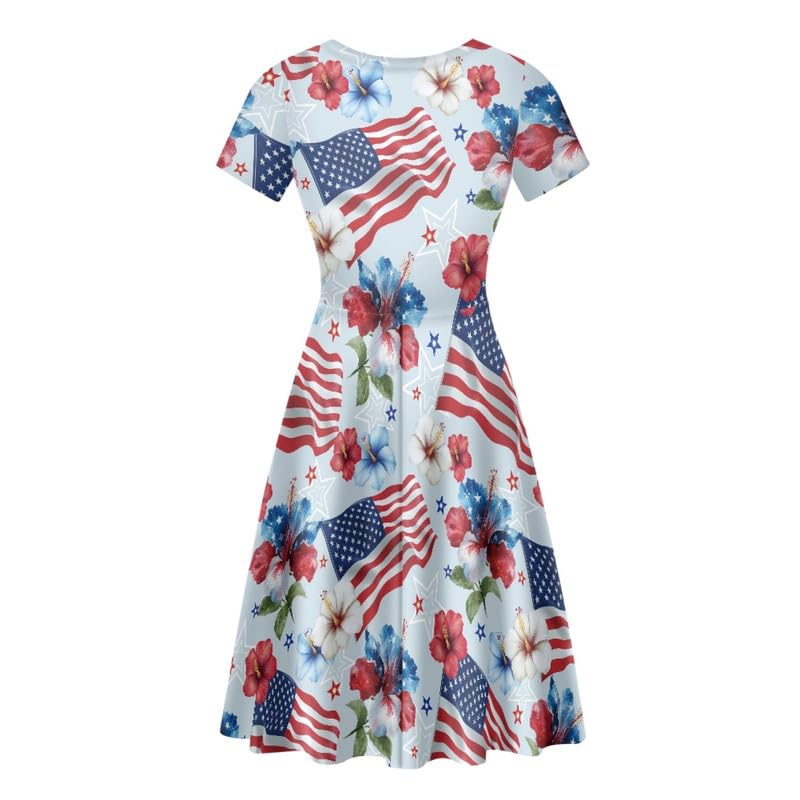Image of Irisjudy T Shirt Dress for Women Short Sleeve Girls Short Sleeve Dress Plus Size, O Neck Knee Length Midi Dress for Ladies