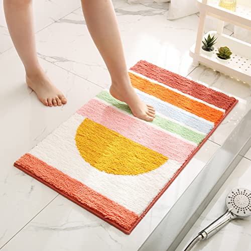Errlaner Orange Bathroom Non-Slip Rugs Boho Bathroom Decor Small Bath Mats Washable Water Absorbent Microfiber Funny Abstract Rugs #TOP2