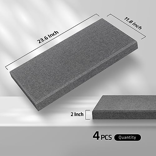 UMIACOUSTICS 4 PCS Acoustic Panels, 2“ Thick 23.6" x 11.8" Fiberglass Sound Absorbing Panels, Self-adhesive Soundproof Panels for Studios, Office, Home Theater. Charcoal Grey