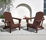 SERWALL Folding Adirondack Chair Set of 2, 4 in 1 Cup Holder - Coffee