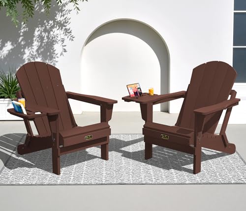 SERWALL Folding Adirondack Chair Set of 2, 4 in 1 Cup Holder - Coffee