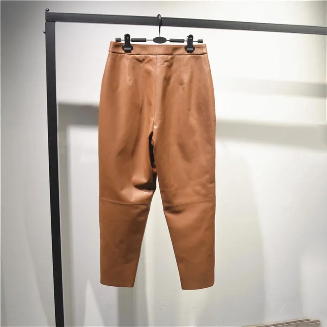 Pantalones de cuero para mujer, casuales, sueltos, de negocios, con bolsillos, pantalones recortados, Negro, S