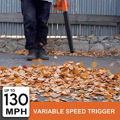 ENZOO Cordless Leaf Blower / Dust Vacuum 2-in-1 Designed for Light Yard Work and Hard Surface Sweeping Variable Speed MAX 20V Includes 2.0Ah Lithium-Ion Battery and Charger (Orange)