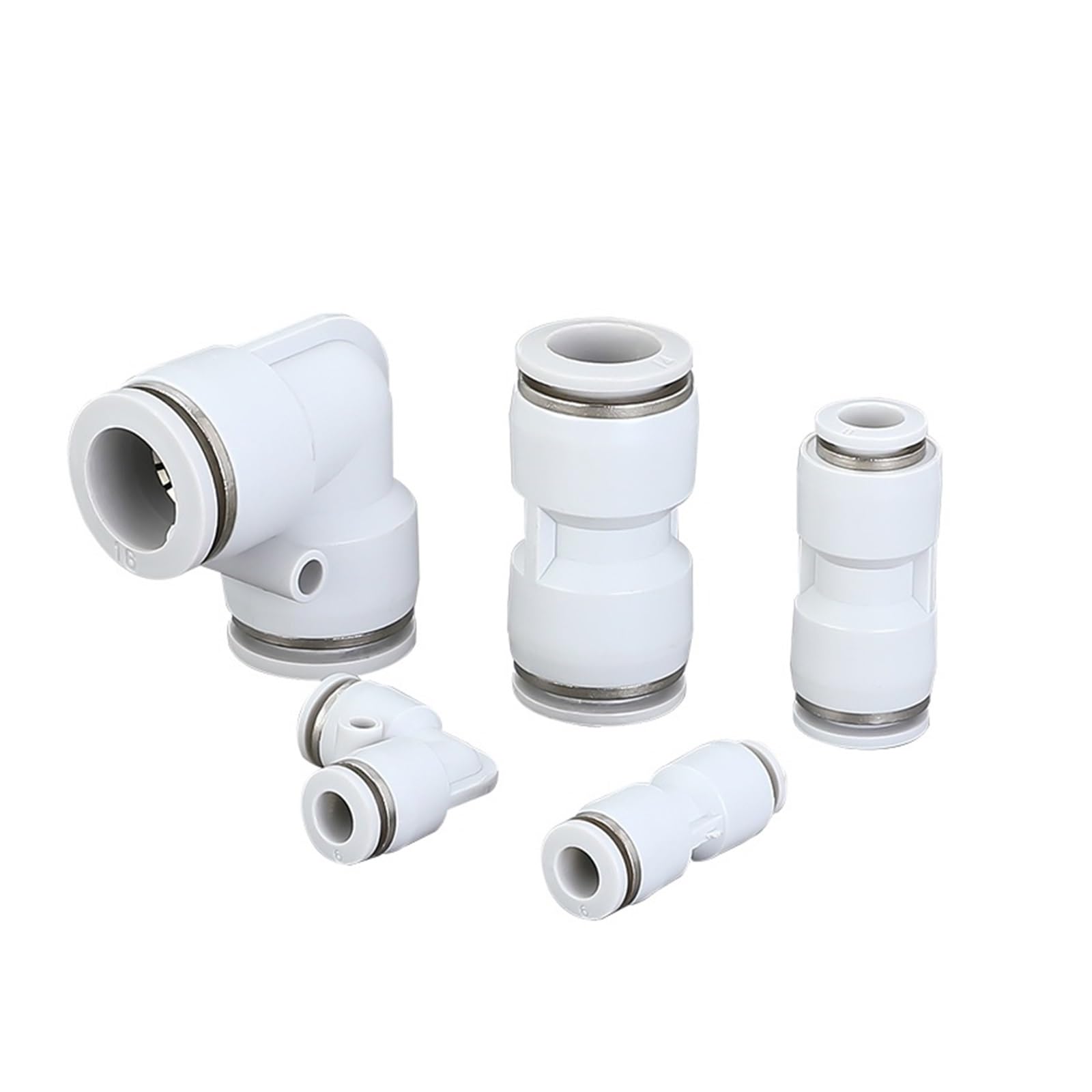 Accesorios neumáticos blancos, acoplamientos for tuberías de aire, 4-16 mm, conector rápido de manguera de plástico, 10/20/50/100 unidades, PU PV(50pcs,PV-10mm)