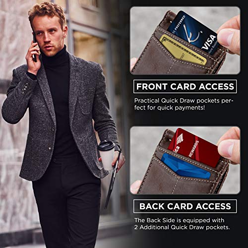 Image of SERMAN BRANDS RFID Blocking Wallet Slim Bifold - Genuine Leather Minimalist Front Pocket Wallets for Men with Money Clip Gift