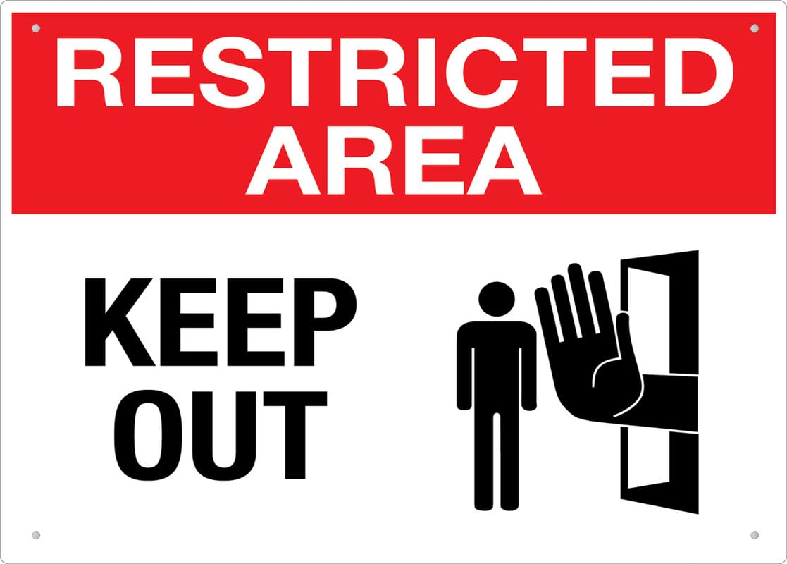 Restricted Area Keep Out Wall Aluminum Metal Sign 12x8 inch Weather Resistant Weatherproof For Indoor/Outdoor Use