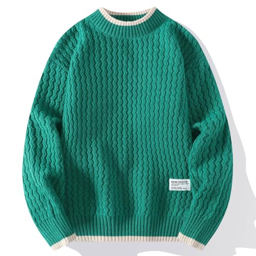 Mens Long Sleeve Cable Knit Sweater Fall Crew Neck Pullover Sweater3