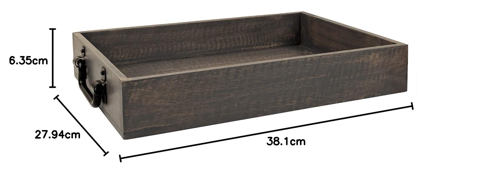 GoCraft Ręcznie wykonana drewniana taca z uchwytami, taca na akcesoria kuchenne, szare, sprane wykończenie, metalowe uchwyty, 38 x 28 x 6,3 cm