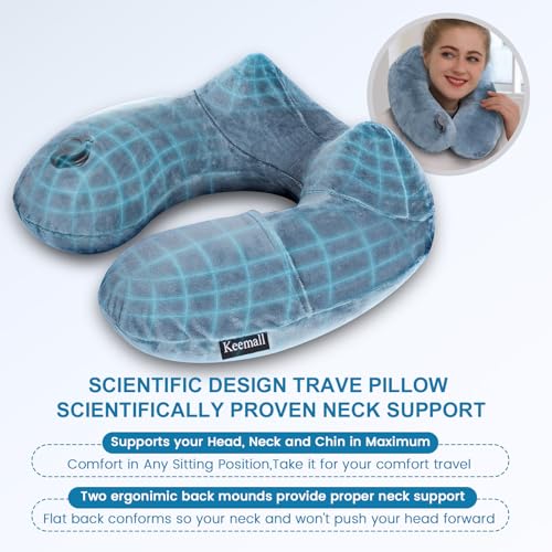 Keemall Inflatable Travel Neck Pillow for Airplane Sleeping Blow Up Neck Support Air Pillow Traveling on Plane Long Flights Washable - Image 4