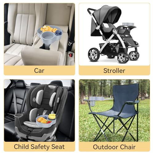 Image of Car Seat Snack Tray for Kids: Kids Car Travel Tray with Cup Holder, Toddlers Road Trip Essential, Snacks Food Plate for Stroller, SnackTray with a Cup Holder (1, Gray)