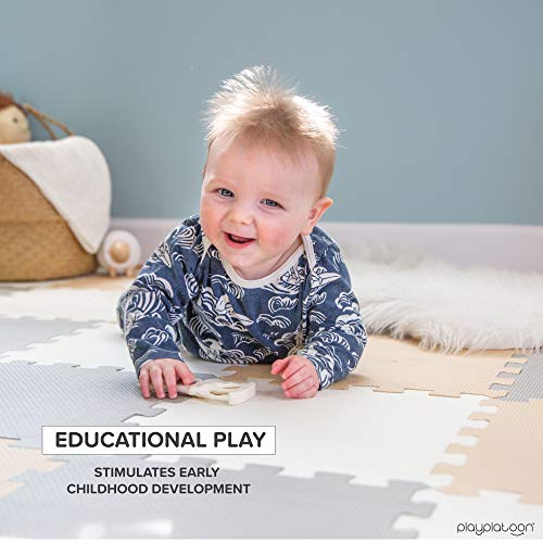 Non-Toxic Foam Puzzle Floor Mat, Comfortable, Extra Thick, Cushiony Exercise And Play Mat For Toddlers, Kids & Adults, 36 Tiles (12"X12"), Warm Grey/Cream/Sand #TOP5