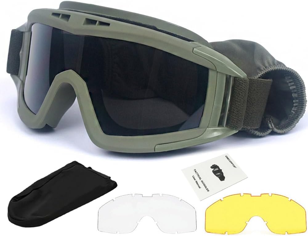 Tactical Airsoft Goggles Anti Fog Shooting Glasses Impact Resistant Safety Goggles with 3 Interchangable Lens