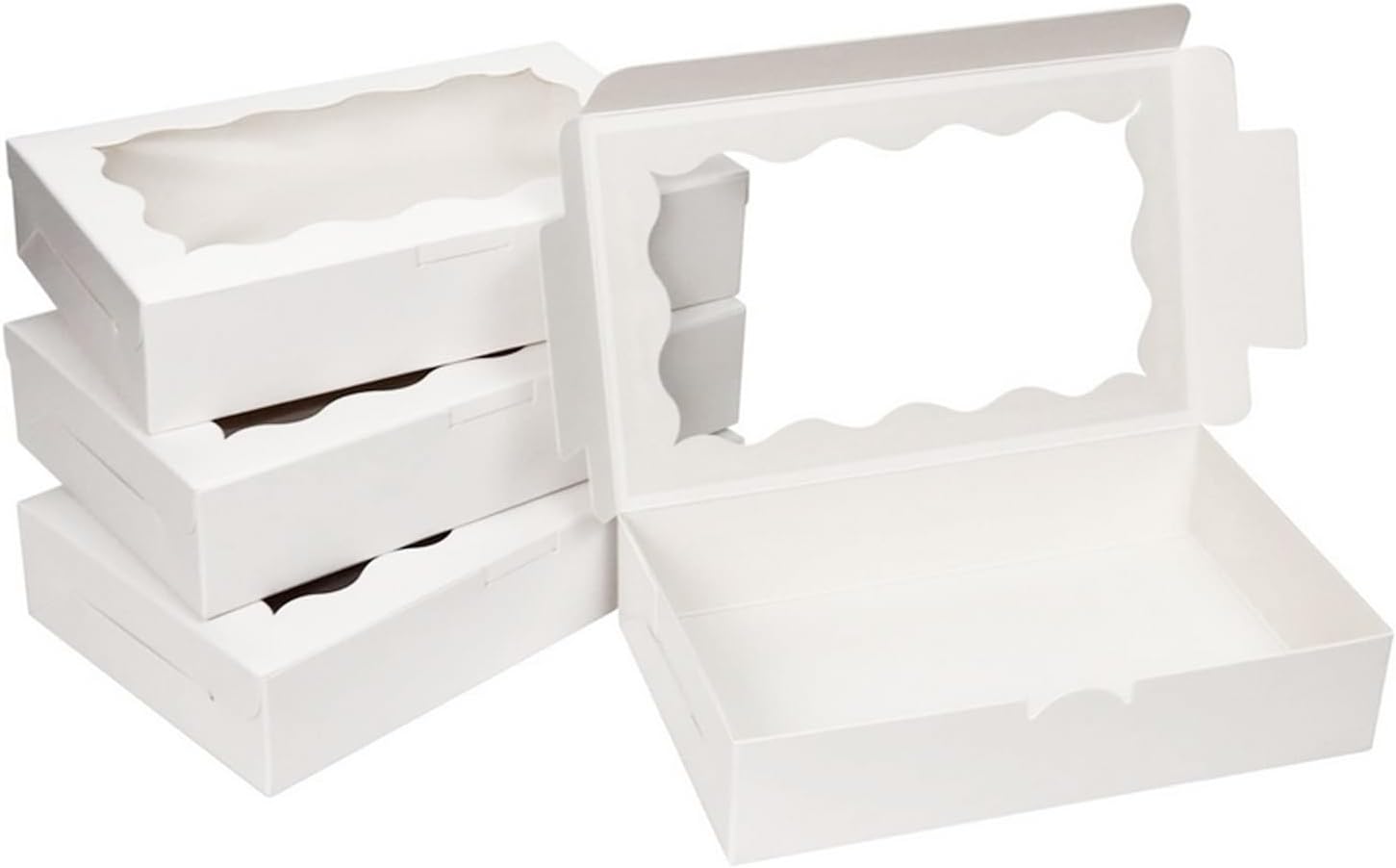 20 Pack Kraft Bakery Boxes 17.8 x 10.9 x 3.9 cm White Kraft Cookie Box with Clear Window Empty Gift Packing Box for Birthday Wedding Halloween Christmas Party