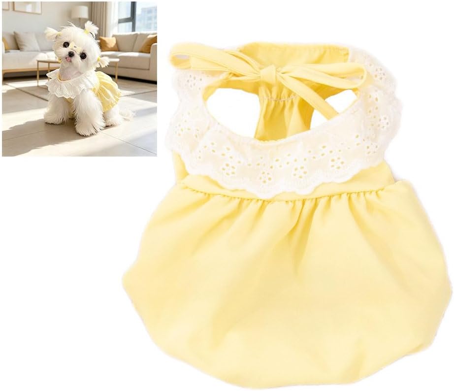 Pet Pumpkin PrincessDress for Small Dogs Cats, Breathable Polyester Lace Skirt, Adjustable Strap Sleeveless Puppy Kitten Outfit for Ragdoll Yorkie Maltese, Spring Summer Sweet Costume(Yellow, X-Large)