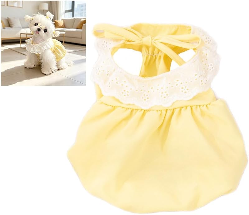 Pet Pumpkin PrincessDress for Small Dogs Cats, Breathable Polyester Lace Skirt, Adjustable Strap Sleeveless Puppy Kitten Outfit for Ragdoll Yorkie Maltese, Spring Summer Sweet Costume(Yellow, X-Large)