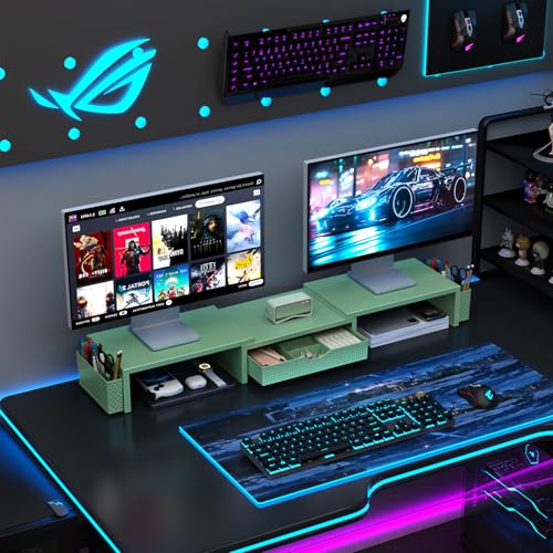Image of gianotter Dual Monitor Stand Riser With Drawer and 2 Pen Holders