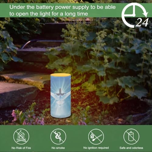 Image of Poceacles Dove of Peace Cross Blue Flameless LED Candle Flickering Wick Electric Candles with Remote Timer Color Changing Fake Pillar Candle for Home Indoor Tabletop Wedding Decoration