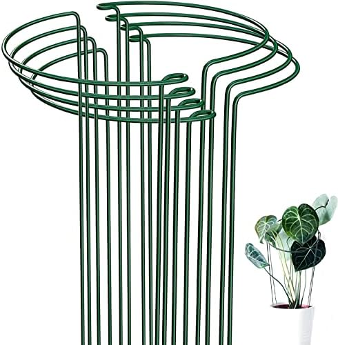 JIALWEN 4 Pack 20×35cm Plant Support Stakes Ring Cages, Metal Garden Plant Stake, Green Half Round Plant Supports For Vegetable, Tomato, Peony, Roses