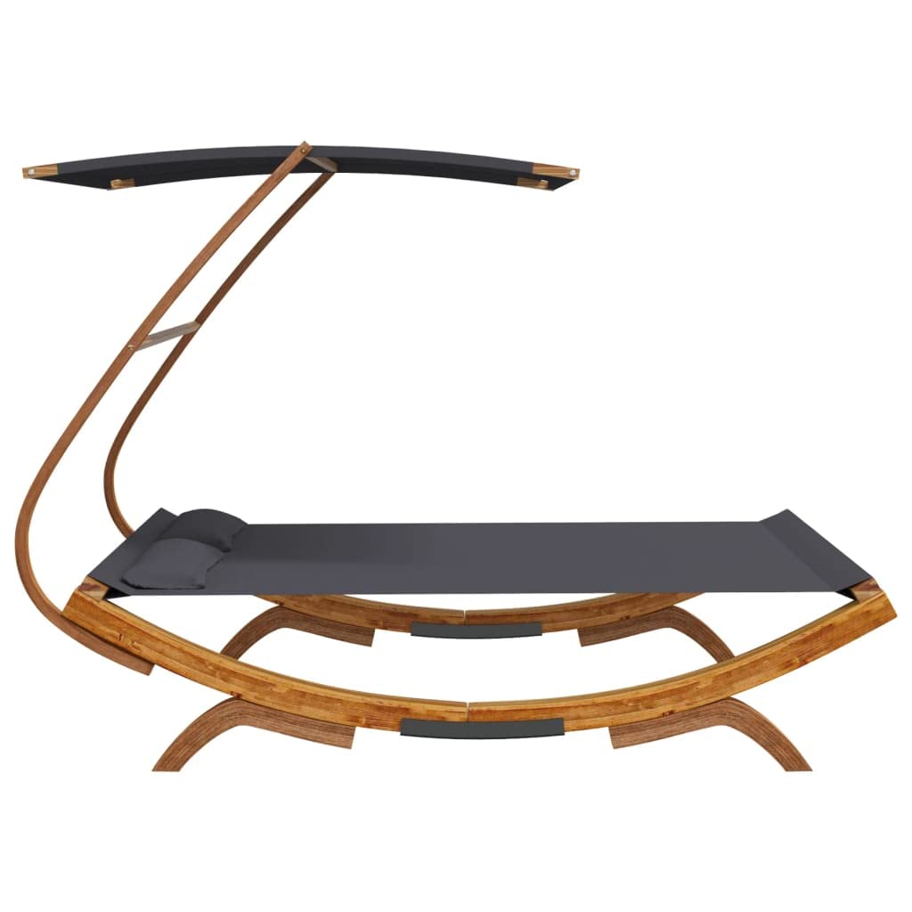 Sonnenliege mit Dach aus massivem Bugholz Anthrazit 165x203x138 cm, wetterfestes Gartenbett, Relaxliege mit Sonnenschutz, Outdoor Tagesbett für Terrasse Balkon Pool
