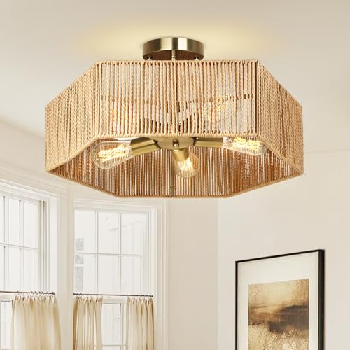 Tadpole Jump Boho Light Fixtures 5-Light Rattan Light Fixture 18.89"